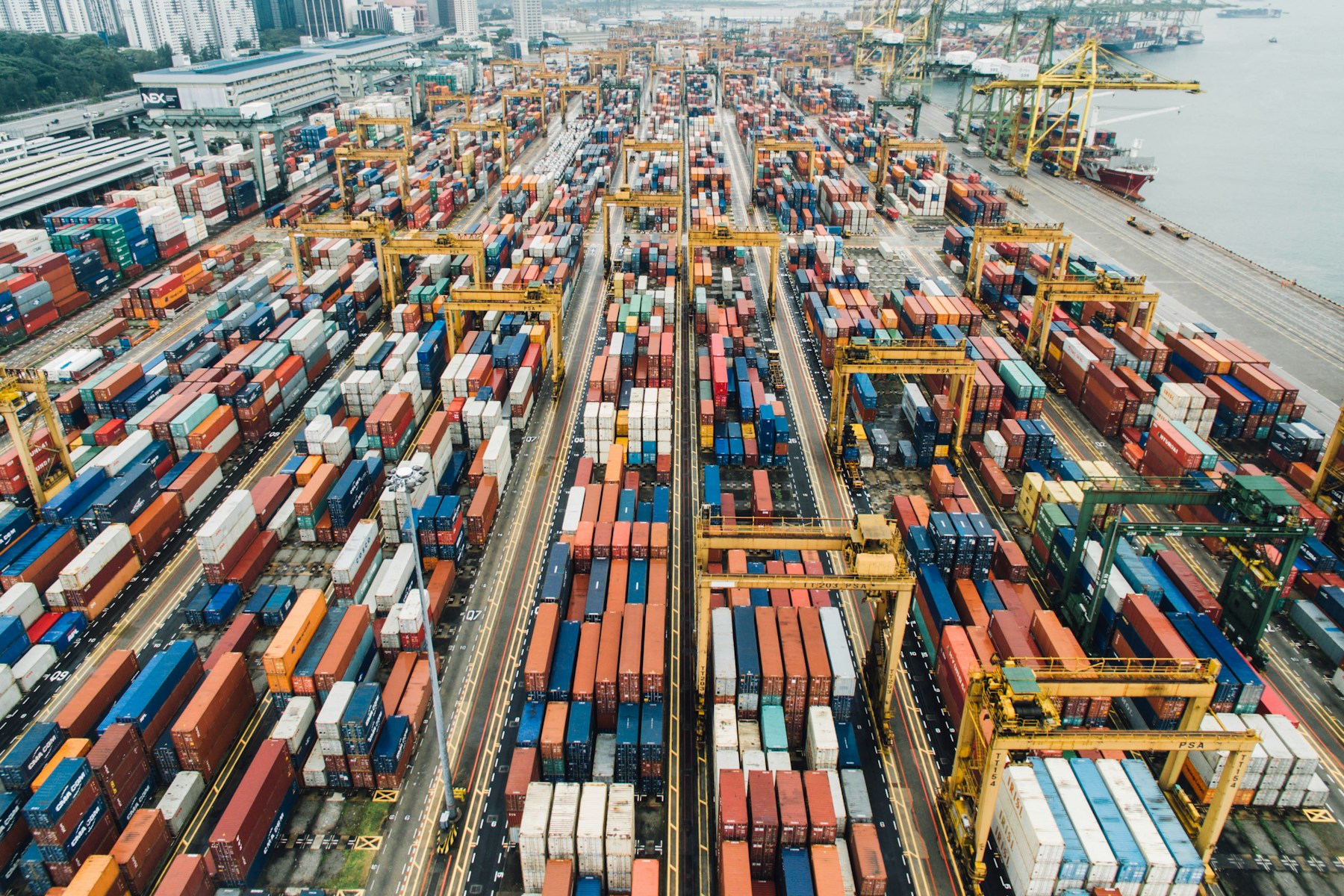 Shipping containers and cranes at a seaport